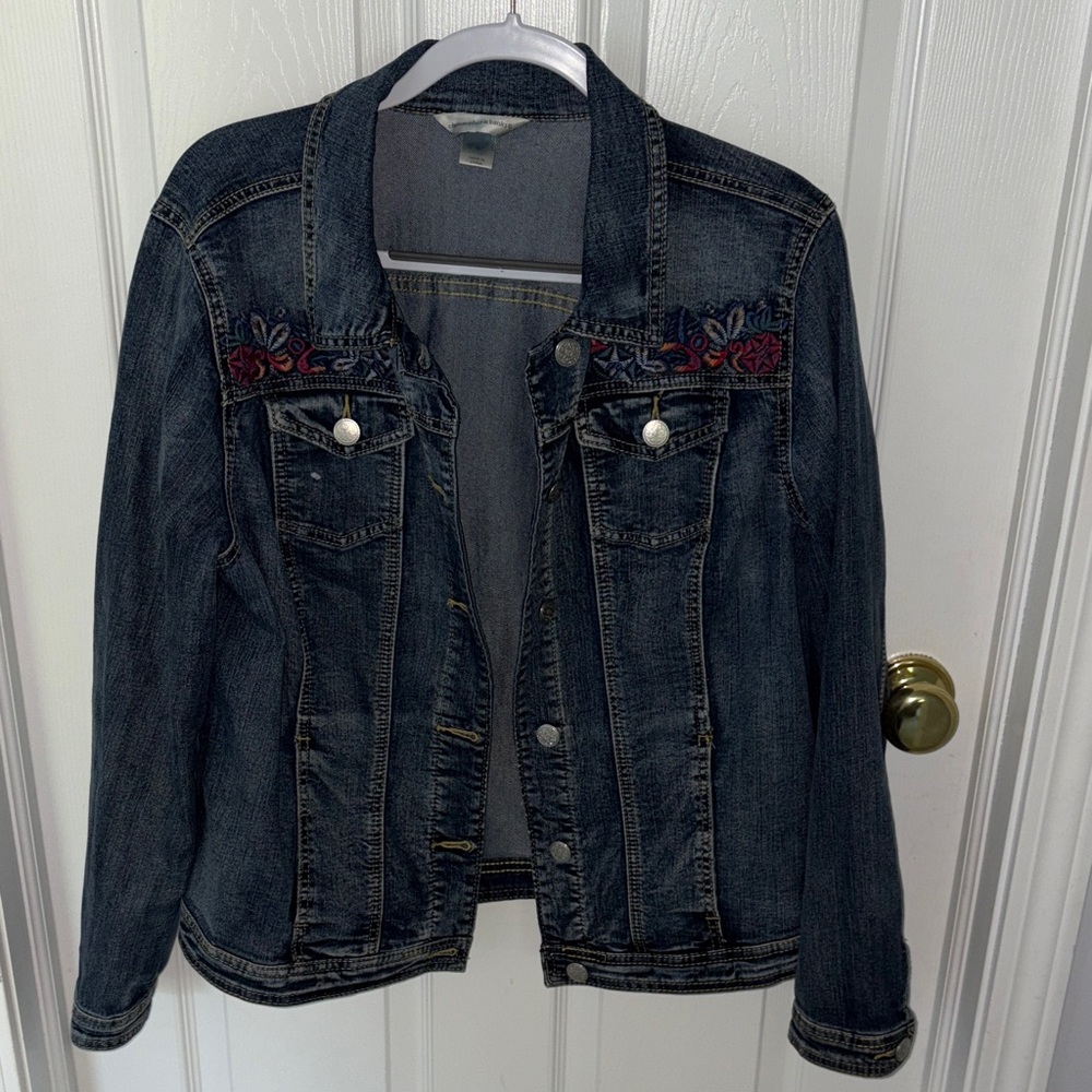 Christopher & Banks Blue Denim Jacket with Red Embroidery